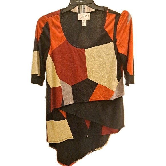 Joseph Ribkoff Geometric Knit Tunic Top Women's Sz 10 Asymmetrical Artsy Retro - Picture 4 of 9